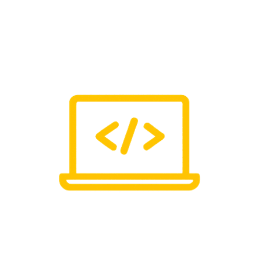 Website development and coding icon showing laptop with programming symbols